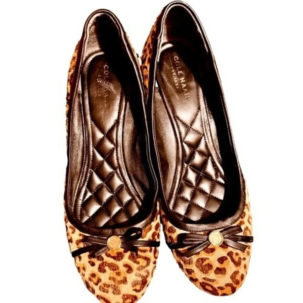 Cole Haan Leopard Print Calf Hair Leather Mini Wedge Almond Ballet  Flats